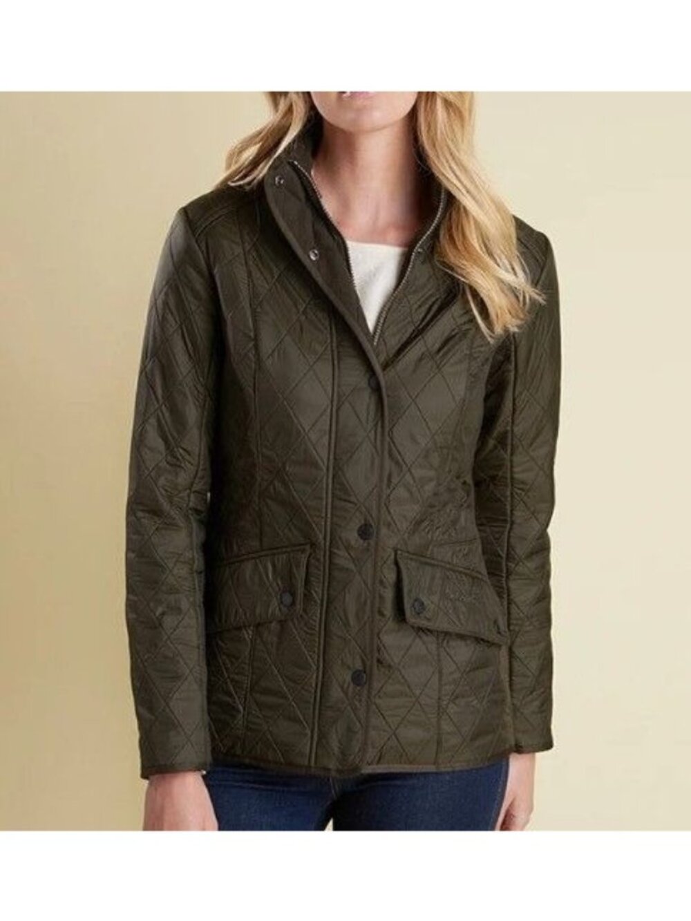 Barbour Cavalry Polarquilt Jacket in Dark Olive Green Size 6